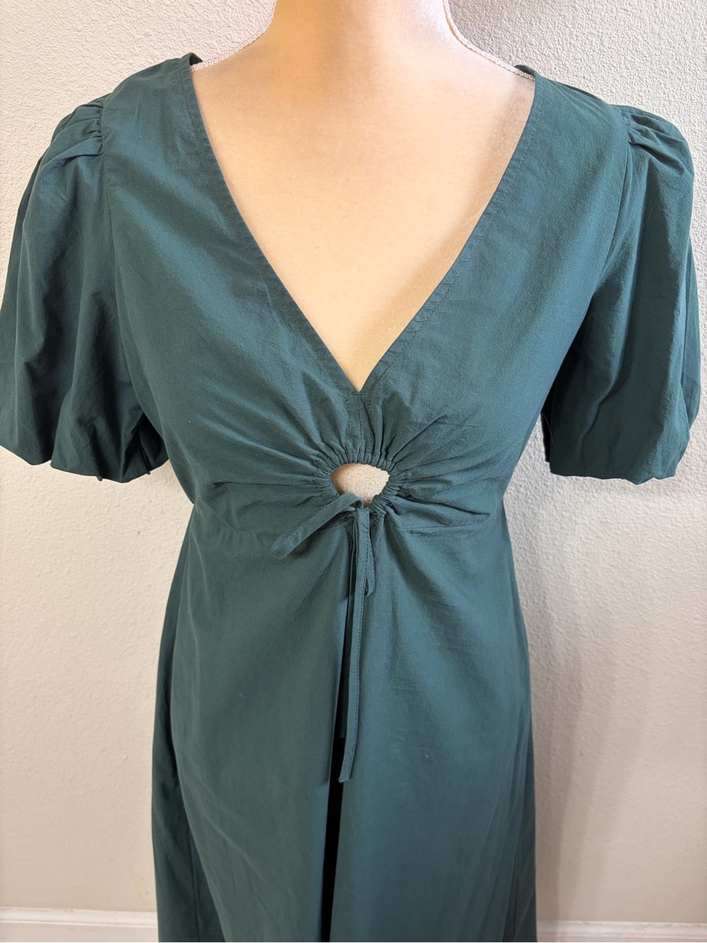 Madewell Poplin Cutout Puff Sleeve Midi Dress 4 - Picture 4 of 8
